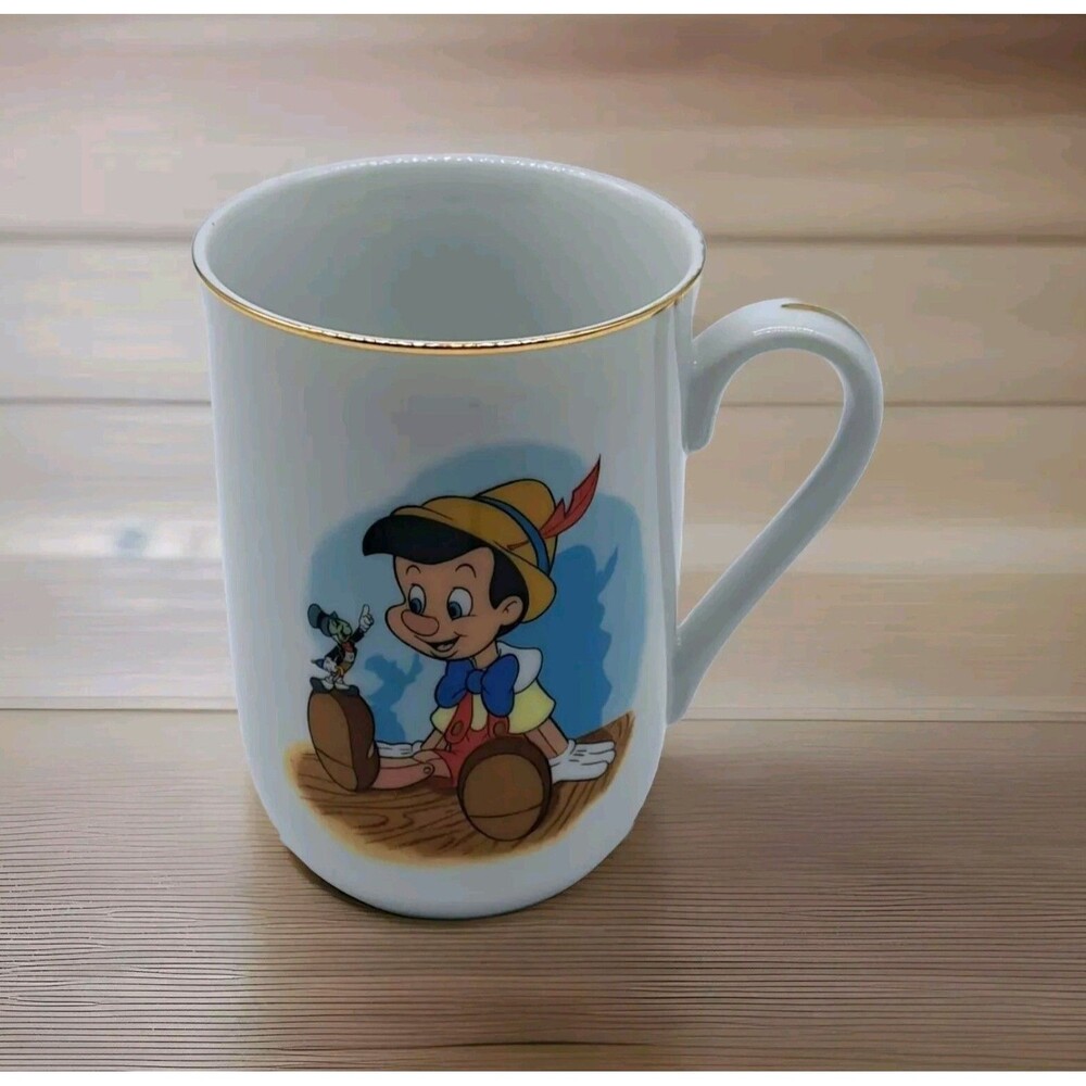 Vintage Disney Collection Pinocchio Mug Japan Gold Trim 8 oz 4" Classic Animatio